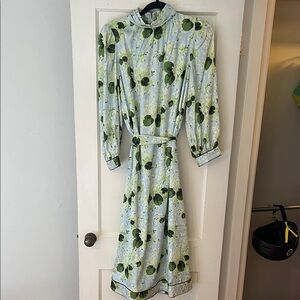 Tuckernuck Blue Floral Long Sleeve Midi Dress with Green Print